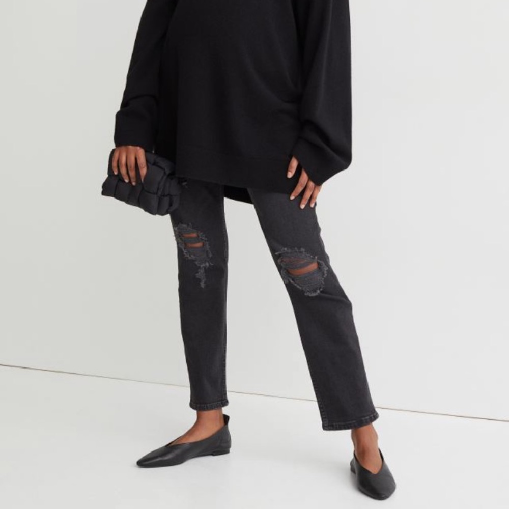 H&M MAMA Maternity Black Destroy Mom Jeans